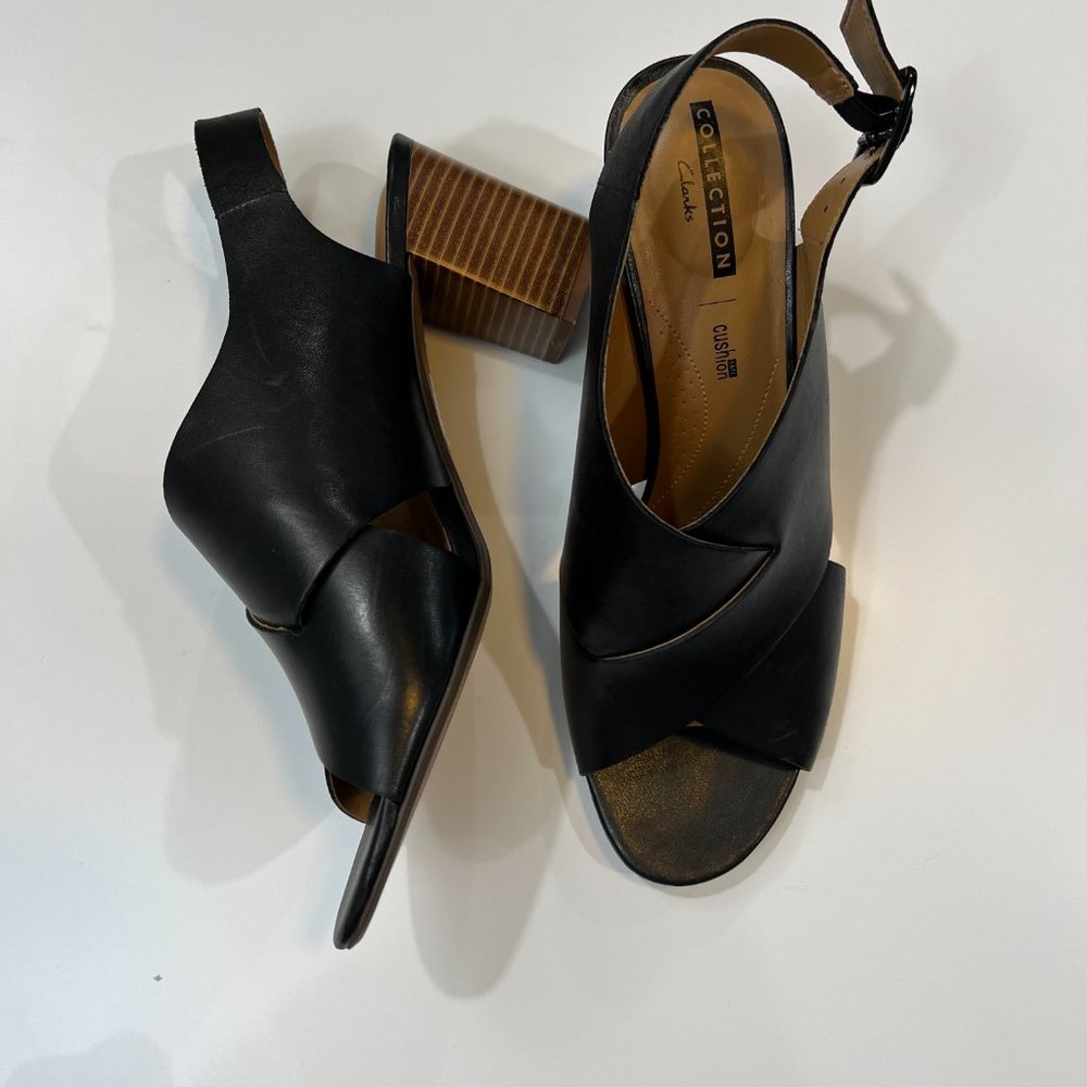 Clarks deva janie black leather Heeled sandals size 11